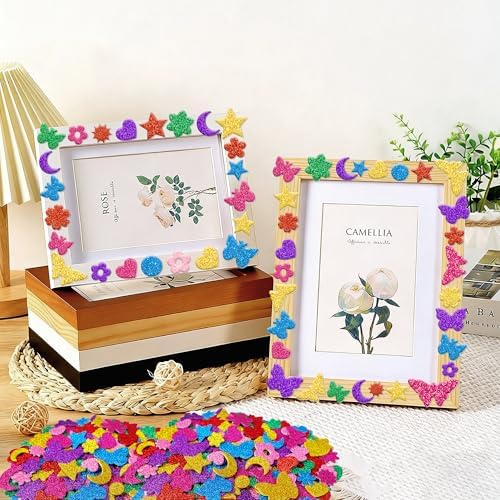 Foam Stickers, 700 PCS Glitter Foam Butterfly Flower Moon Stickers,7 Colors
