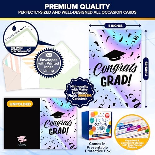 Decorably 110 Pack Gold Foil 5x7in All Occasion Cards Assortment Box Set
