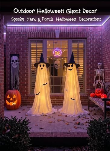 Minetom 2 Pack Outdoor Halloween Ghost Decorations, Light Up Ghosts