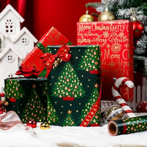Yarcony Reversible Christmas Wrapping Paper Jumbo Roll,Green Wrapping Paper