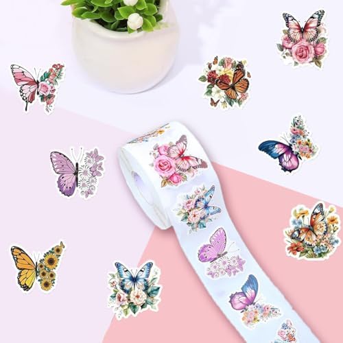 500PCS Butterfly Stickers 8 Styles Alien Butterfly Sticker Rolls 1in Cartoon Stickers Party Favors Waterproof Vinyl Sticker for Birthday Party Favors Envelopes Decorations