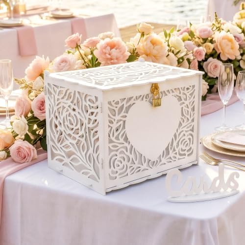 Jolik Love Wedding Card Box with Sign, Large Rustic Locking Money Box Holder for Wedding Reception, DIY Anniversary & Birthday Party Decoration, Gift Card & Envelope Storage