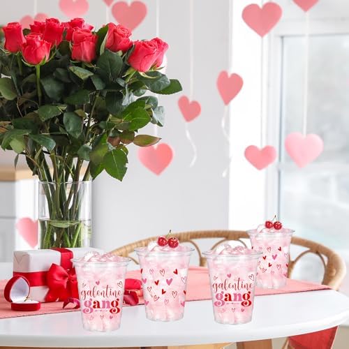 Whaline 50 Pcs 12 Oz Galentines Day Disposable Cup Plastic Party Cup Galentines Gang Heart Clear Glasses for Girls Ladies Valentine's Day Party Coffee Juice Drink Supplies Decorations
