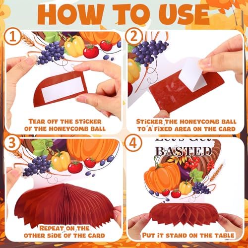 12 Pcs Thanksgiving Party Decoration Friendsgiving Honeycomb Centerpiece Happy Friendsgiving Table Decoration Fall Pumpkin Turkey Gobble Till You Wobble Thanksgiving Table Topper for Party Supplies