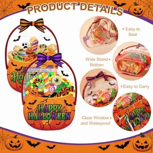 Fuutreo 25 Pcs Halloween Treat Bags with Handles, Horror Candy Plastic