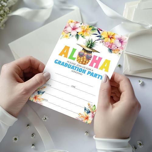 4x6 2026 Aloha Graduation Party Invitations (20 Cards + 20 Envelopes) - Pineapple Tropical Grad Celebration Invites.(018)