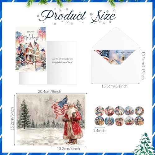 Motiskyy 50 Pcs Patriotic Christmas Cards American Flag Christmas Card Bulk