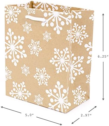 Hallmark 6" Small Holiday Gift Bag Set (Pack of 5; Red, White and Kraft) Snowflakes, Stripes, Merry (5XGB1798)