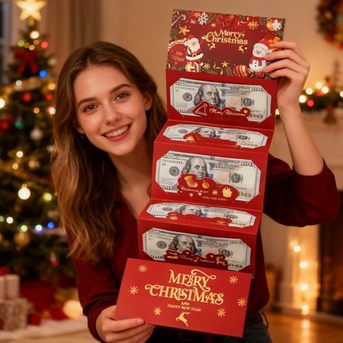 Christmas Money Holders for Cash, Christmas Cash Gift with Envelopes 6 Slots,Surprise Money Envelopes Xmas Gift Card For Men Women Girls Boys for Anniversary Holiday Xmas Party Supplies