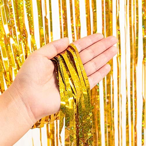 Gold Fringe Curtain Tinsel Backdrop Pack of 2