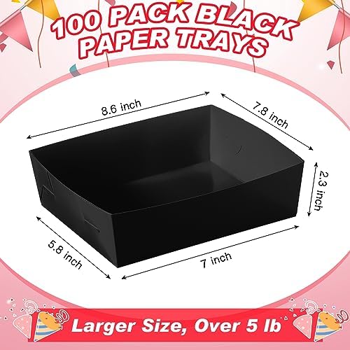 Uiifan 100 Pcs 5 lb Extra Large Paper Food Serving Trays, Black