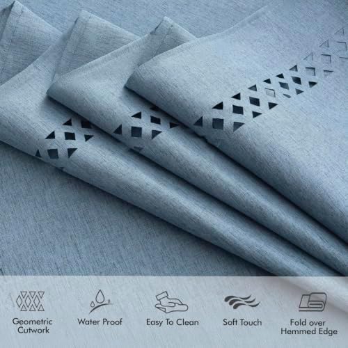 MIULEE Dusty Blue 60 Inch Round Linen Tablecloth with Decorative Cutouts