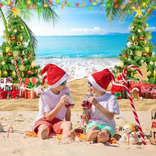 7x5ft July Christmas Backdrop Summer Beach Christmas Tree Photography Background Xmas Party Banner Tropical Hawaiian Holiday Decorations Supplies Photo Props