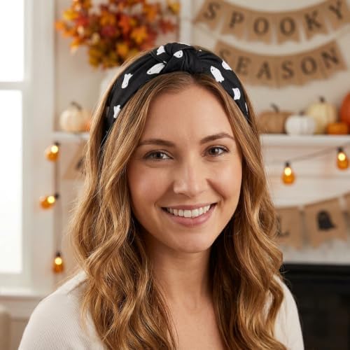 Halloween Headbands for Women Gifts Spooky Ghost Knotted Wide Headband Halloween Hair Accessories Makeup Hair Hoop
