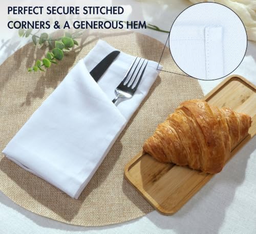 Ruvanti Cloth Napkins Set of 12, Cotton Enrich 18”x18” - White