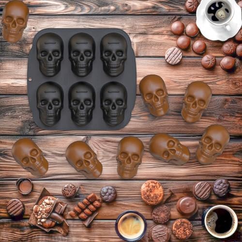 enttgo Skull Cake Pan, 6 Cavity Silicone Mold, Pirate Skull Molds For Baking, Halloween, Birthday Party