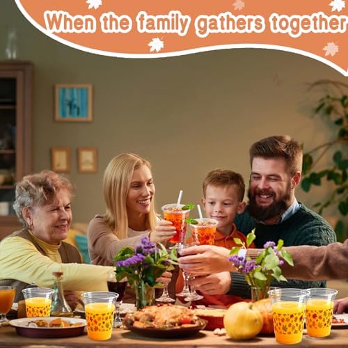 100 Pcs Fall Plastic Cups 12oz Maple Leaf Clear Disposable Plastic Cups for Harvest Autumn Fall Thanksgiving Birthday Party Supplies