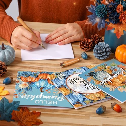 Saillong 12 Pack Blue Fall Diamond Painting Greeting Cards with Envelopes