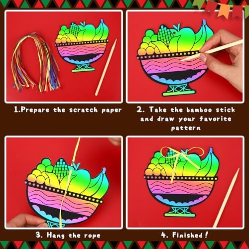 JULMELON 36 PCS Kwanzaa Crafts for Kids Holiday Magic Rainbow Scratch Cards