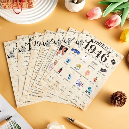 70Pcs 80th Birthday Party Games Born In 1946 Fun 1946 Trivia Music Slang Books Game Double-Sided Game Cards Vintage 80th Birthday Party Supplies for 80 Year Old Activity Anniversary Class Reunion