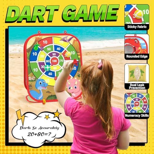 Dino Bean Bag Toss Game Toy for Kids, 6-1 Cornhole Board Outdoor Toys for Toddlers, Easter Gifts for Kids, Backyard Beach Lawn Party Toss Game Toy for 3 4 5 6 7 8 Year Old Boys Girls Birthday Gifts