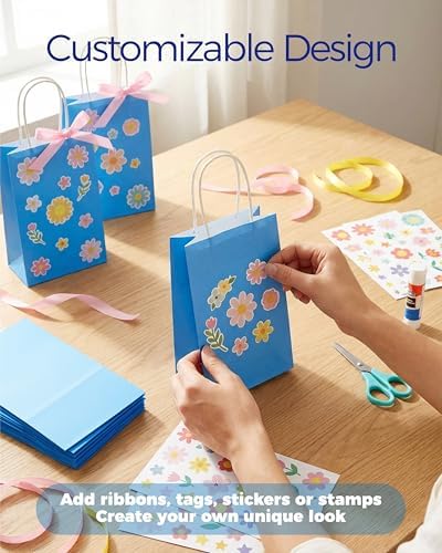 SUNCOLOR 24-Pack Blue Gift Bags with Handles, 8" Goodie Bags for Party Favors, Baby Showers, Birthdays