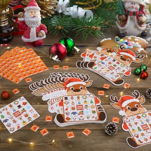 Blosssound Reindeer Christmas Bingo 24 Players, Party Game with Chips