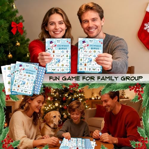 24-Person Christmas Bingo Cards, Winter Snowman Xmas Party Card Game, Christmas Bingo Game for Family Large Group Activities, Christmas Winter Holiday Party Supplies