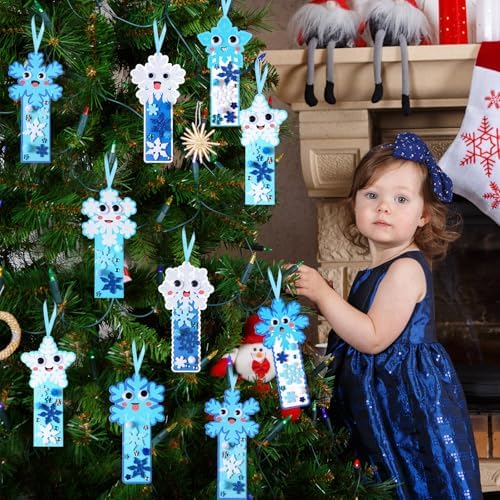Funrous 48 Sets Crafts Kit Paper Crafts DIY Make Your Own Hanging Ornaments with Pompoms Diamond Stickers for Holiday Classroom Activities Party Favors, Bookmark