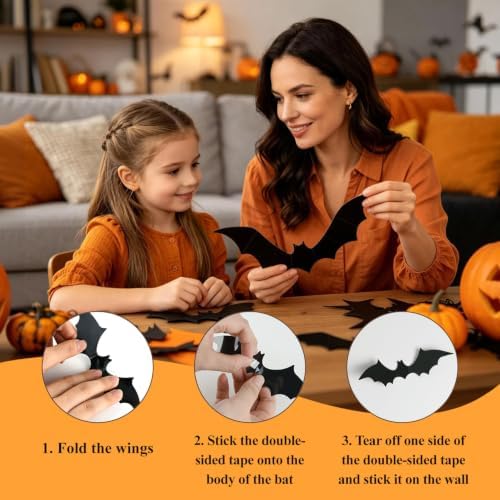 28 PCS Bats Wall Halloween Decorations, Realistic 3D Scary Bats Wall Stickers for Home, DIY PVC Window Stickers Halloween Party Supplies Indoor