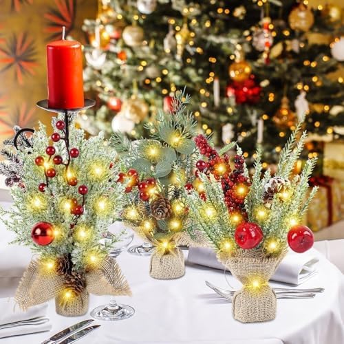 YLOLUL 6 Pcs Mini Christmas Tree Table Decorations Artificial Small Christmas Trees for Farmhouse Christmas Centerpiece Table Decoration for Kitchen Table Decor (6, Classics, Mini)