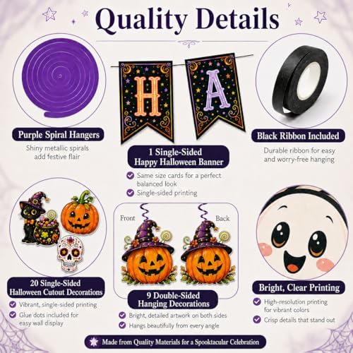 Halloween Party Happy Banner Sets for Home Office Classroom Room