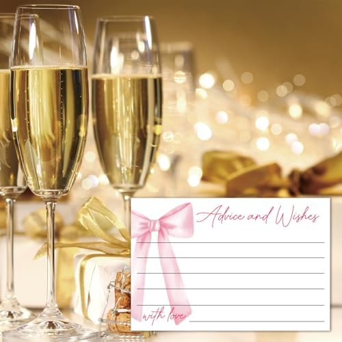 25 Bow Advice and Wishes Cards, Double Sided 4x6 Greeting Card for Weddings, Bridal, Baby Shower, Graduation, Wedding Advice Cards -03