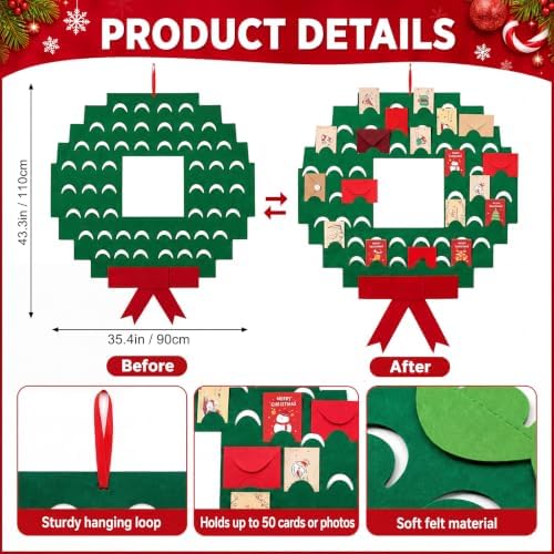 Jetec Christmas Card Holder Felt Christmas Wreath Card Display