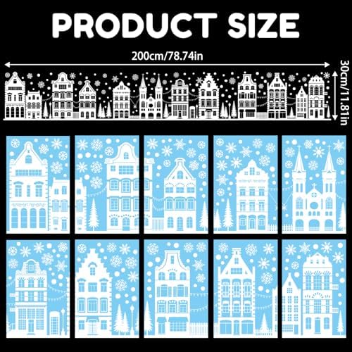 78" Christmas Window Clings Stickers White Winter House Snowflake Christmas Tree Xmas Window Decals for Holiday Party Home Office Shop Glass Display Decoration