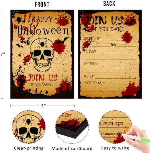 Halloween Party Invitation Cards with Envelopes - 12 Pack Bloody Skull Halloween Invitations for Adults Kids - 5 x 7 Inch Birthday Invitations for Haunted House Scary Holiday Party Favors