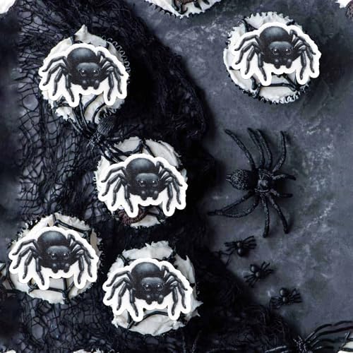 60 PCS Edible Halloween Spider Cupcake Toppers Wafer Paper Black Horror Spider Cupcake Picks Edible Halloween Party Decorations for Baby Shower Birthday Party Cake Food Decorations Supplies