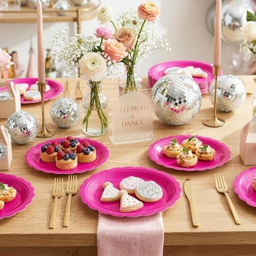 Vyntra 50 Pcs Hot Pink 7 Inch Scalloped Paper Dessert Plates