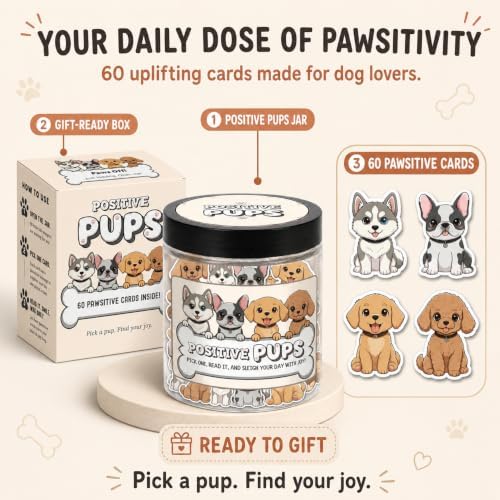 DEARMINE Positive Pups Jar, 60 Affirmation Cards, Dog Mom Gifts for Women, Teacher Appreciation Gift, Inspirational Gifts for Women, Cute Desk Decor for Dog Lovers and Coworkers