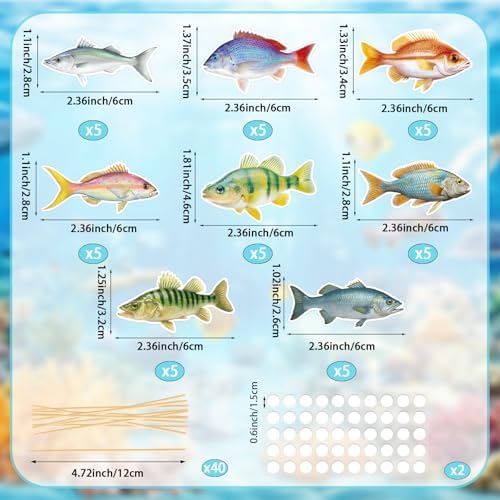 Hooqict 40Pcs Gone Fishing Cupcake Toppers Fish Birthday Cake Topper Decorations Cupcake Picks for Fishing Theme Party Decorations Baby Shower Summer Under The Sea Party Supplies