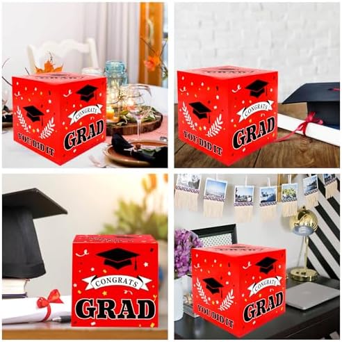Graduation Card Box 2026 Graduations Decorations, Red Graduation Card Box for Party 2026, Grad Cards holder Class of 2026 for College High School Gift Decor Supplies