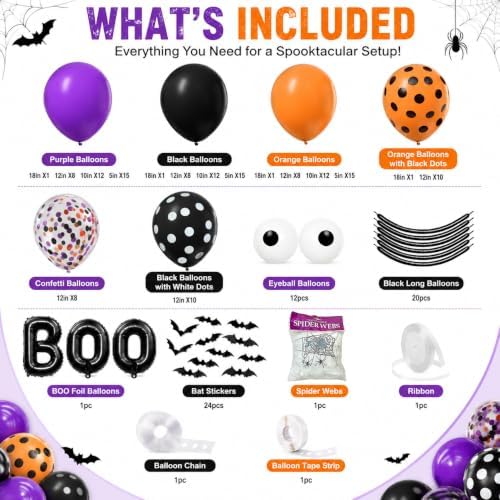 Halloween Balloon Garland Arch Kit 202PCS Black Orange Purple Balloons
