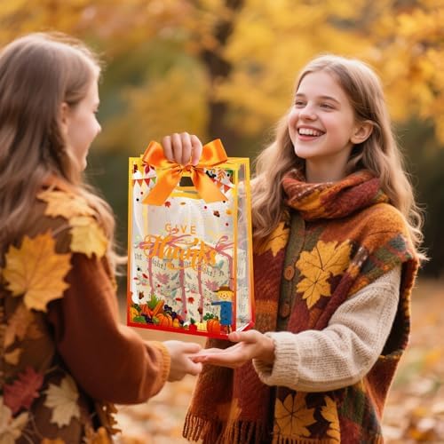 Capoda 24 Pack Thanksgiving Gift Bags with Handles, Pumpkin Turkey Print