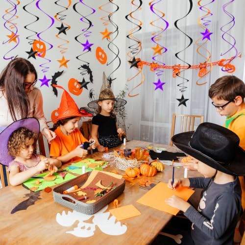 36Pcs Black Orange and Purple Star Swirl Decorations, Plastic Foil Star Swirl Ceiling Hanging Decorations Spiral Streamer Party Supplies for Halloween Fall All Kinds of Parties