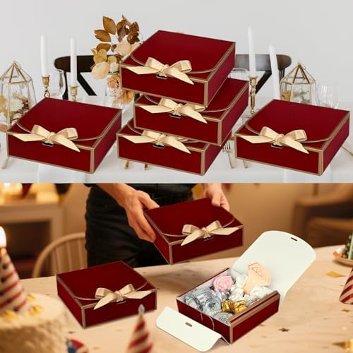 WLUSEAXI 10 Pack Small Gift Boxes with Lids, Red Gift Boxes with Ribbons