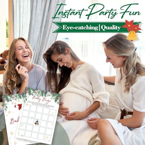 Christmas Baby Shower Games - 25 Pcs Baby Bingo Cards - Christmas Gender Reveal Games - Winter Party Decorations Favors Supplies -A06