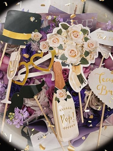 Wedding Photo Booth Props, DIY Wedding Decoration Unique Romantic Party Props, Paper Board Selfie Props with Easy Assembly Kit for Wedding, Bridal Shower, Engagement, Bachelorette Party