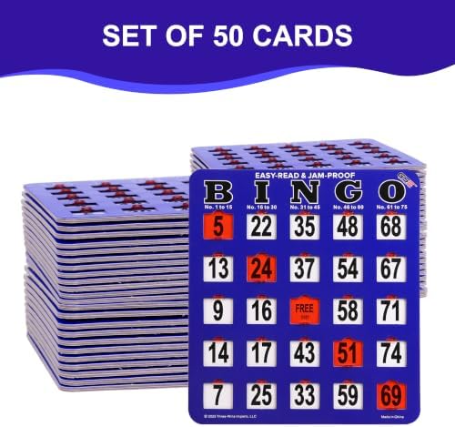GSE Jumbo Easy-Read Shutter Slide Bingo Cards Bulk, 50-Pack Reusable Cards