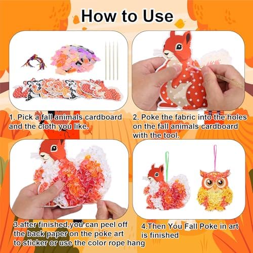Fennoral 12 Pack Fall Craft Kit for Kids Make You Own Fall Animals Poke in Art Kit Fall Arts and Crafts DIY for Kids Boys Girls Party Supplies Thanksgiving Autumn Decoration