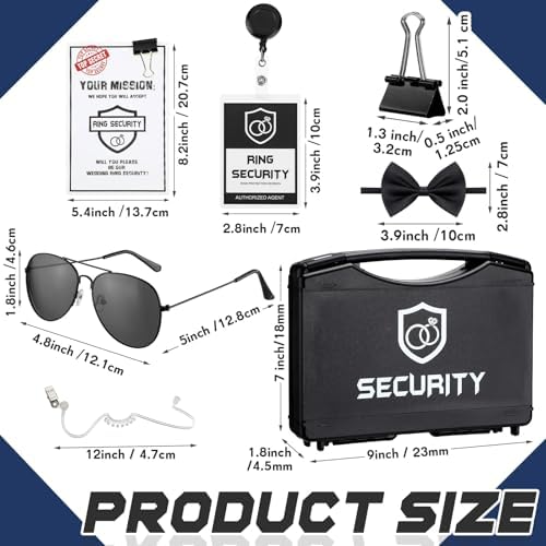 Mepase 28 Pcs Ring Wedding Bearer Security Set Include Ring Bearer Box ID Badge Holder Sunglass Acoustic Earpiece Tube Mission Card with Binder Clip Bow for Kids (4 Pp Suitcase)